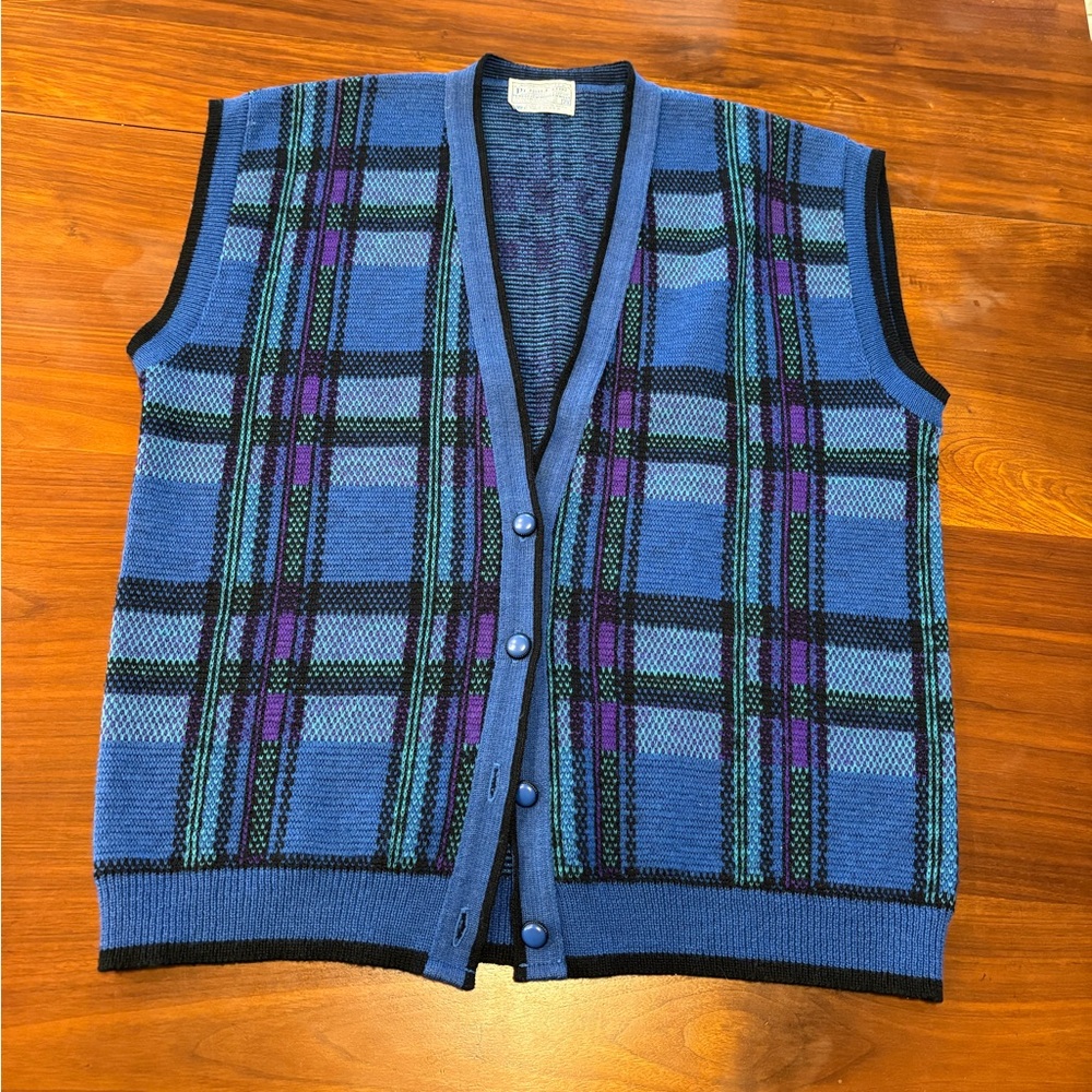 Vintage Pendleton Virgin Wool Plaid Cardigan Sweater Vest Size XXL